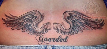 Guraded Angel Wings Tattoo On Lowerback